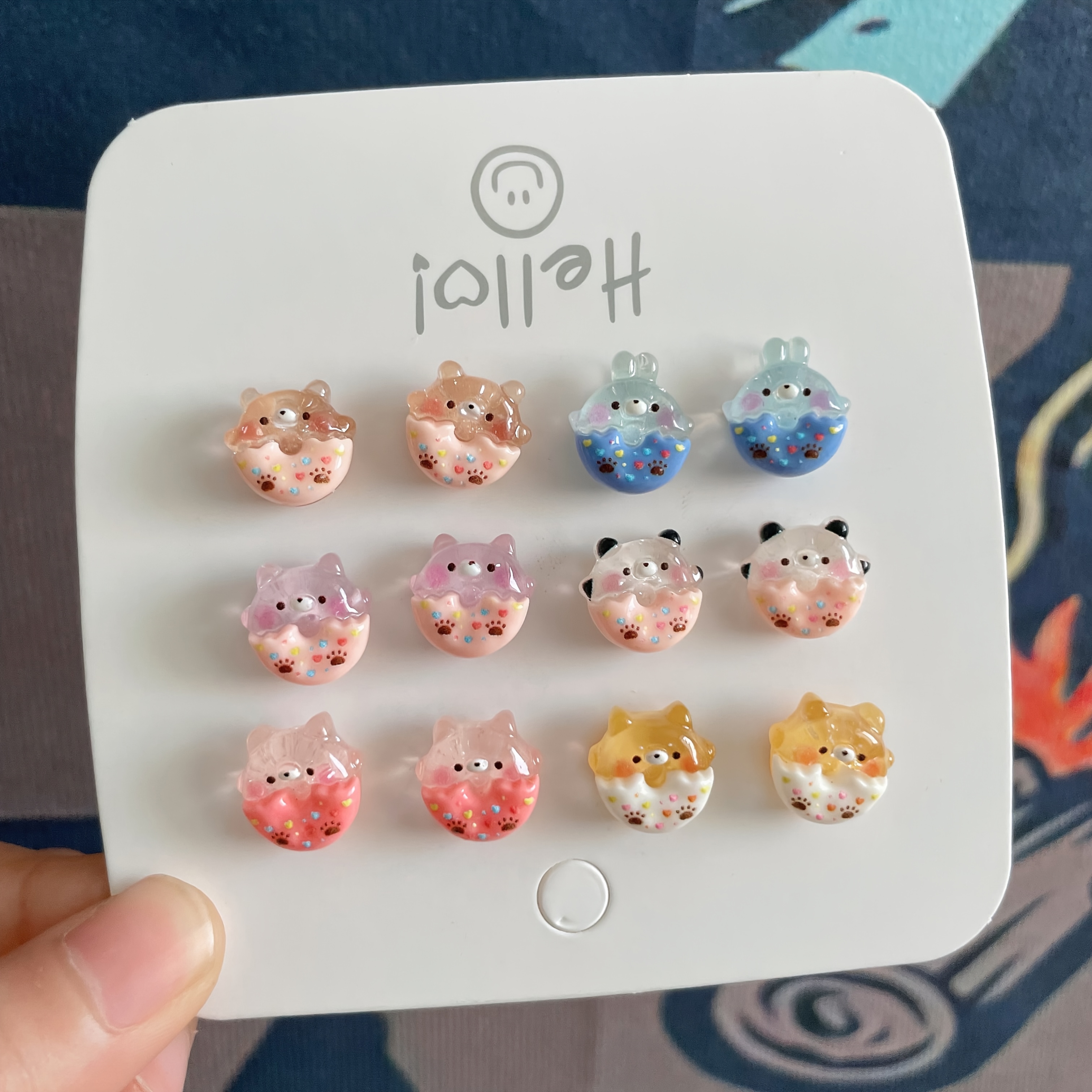 Set of 6 Animal & Patterned Resin Stud Earrings
